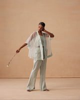 Sanjh Reva Set - Mist Blue Open Kimono Coord Set