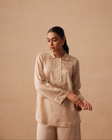 Sanjh Zina Set - Sand Beige Shirt with Flared Pants