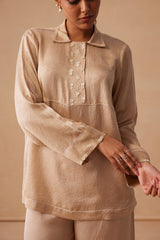 Sanjh Zina Set - Sand Beige Shirt with Flared Pants
