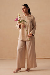 Sanjh Zina Set - Sand Beige Shirt with Flared Pants