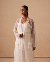 Sanjh Sereen Set - Ivory White Organza Trench Coat Set