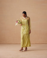 Sanjh Elira Set - Soft Lime Organza Top with Skirt