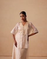 Sanjh Saira Set - Sand Beige Organza top with Organza Skirt