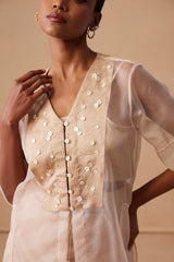 Sanjh Saira Set - Sand Beige Organza top with Organza Skirt