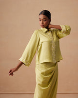 Sanjh Aneya Set - Soft Lime Short Trench Top with Draped Skirt
