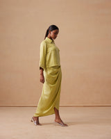 Sanjh Aneya Set - Soft Lime Short Trench Top with Draped Skirt