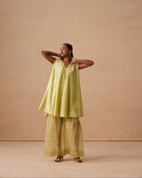Sanjh Niva Set - Soft Lime Drape Top with Organza Garara