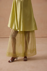 Sanjh Niva Set - Soft Lime Drape Top with Organza Garara