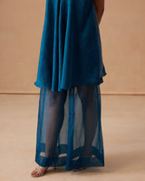 Sanjh Niva Set - Deep Blue Drape Top with Organza Garara