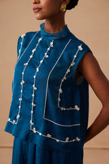 Sanjh Mysa Set - Deep Blue Top with Balloon Pants