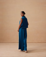 Sanjh Mysa Set - Deep Blue Top with Balloon Pants
