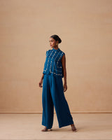 Sanjh Mysa Set - Deep Blue Top with Balloon Pants