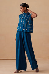 Sanjh Mysa Set - Deep Blue Top with Balloon Pants