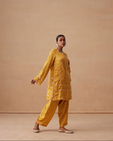 Sanjh Noor Set - Sun Mustard Kashmiri Kurta Set with Dupatta