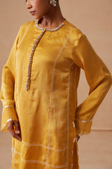 Sanjh Noor Set - Sun Mustard Kashmiri Kurta Set with Dupatta