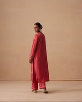 Sanjh Mehr Set - Rose Red Straight Suit Set with Dupatta