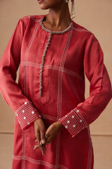 Sanjh Mehr Set - Rose Red Straight Suit Set with Dupatta