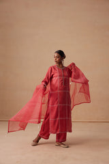 Sanjh Mehr Set - Rose Red Straight Suit Set with Dupatta