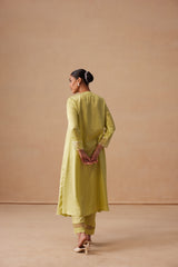 Sanjh Rooh Set - Soft Lime Sidekali Suit Set with Dupatta