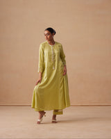 Sanjh Rooh Set - Soft Lime Sidekali Suit Set with Dupatta