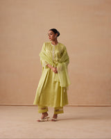 Sanjh Rooh Set - Soft Lime Sidekali Suit Set with Dupatta