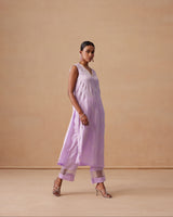 Sanjh Abeer Set - Lavender Lilac Without Sleeve Suit Set with Dupatta