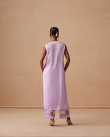 Sanjh Abeer Set - Lavender Lilac Without Sleeve Suit Set with Dupatta