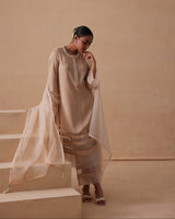 Sanjh Ziya Set - Sand Beige Straight Suit Set with Dupatta