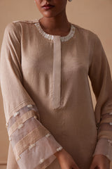 Sanjh Ziya Set - Sand Beige Straight Suit Set with Dupatta