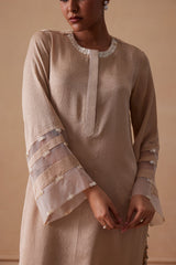 Sanjh Ziya Set - Sand Beige Straight Suit Set with Dupatta