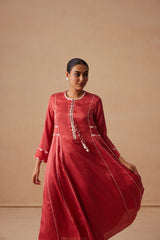 Sanjh Rooh Set - Rose Red Sidekali Suit Set with Dupatta