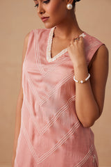 Sanjh Abeer Set - Blush Pink Without Sleeve Suit Set with Dupatta