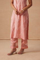 Sanjh Abeer Set - Blush Pink Without Sleeve Suit Set with Dupatta
