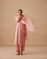 Sanjh Abeer Set - Blush Pink Without Sleeve Suit Set with Dupatta