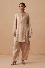 Sanjh Noor Set - Sand Beige Kashmiri Kurta Set with Dupatta