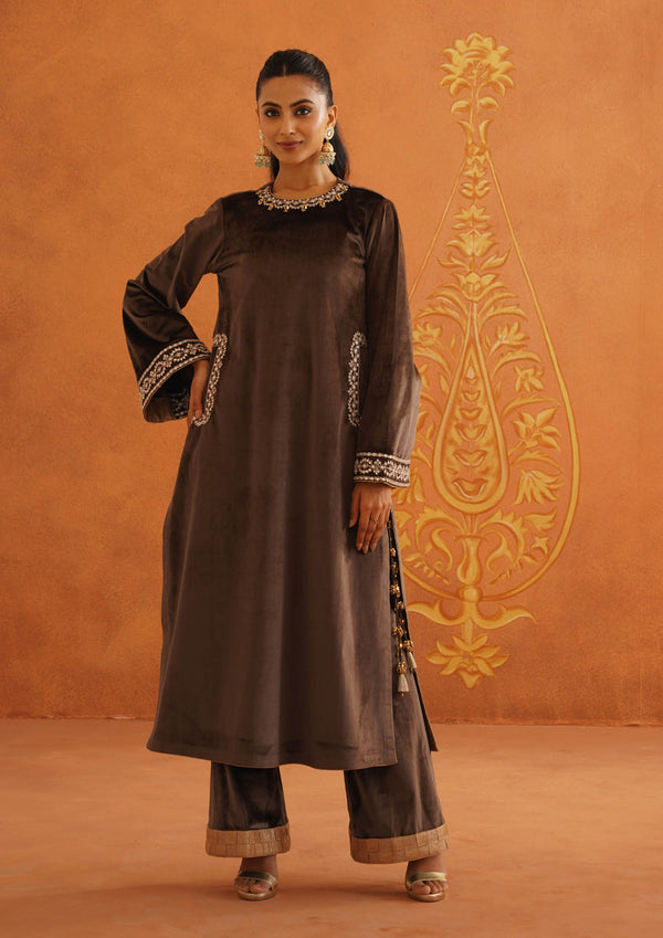 Zeba Brown Straight Suit Set with Dupatta