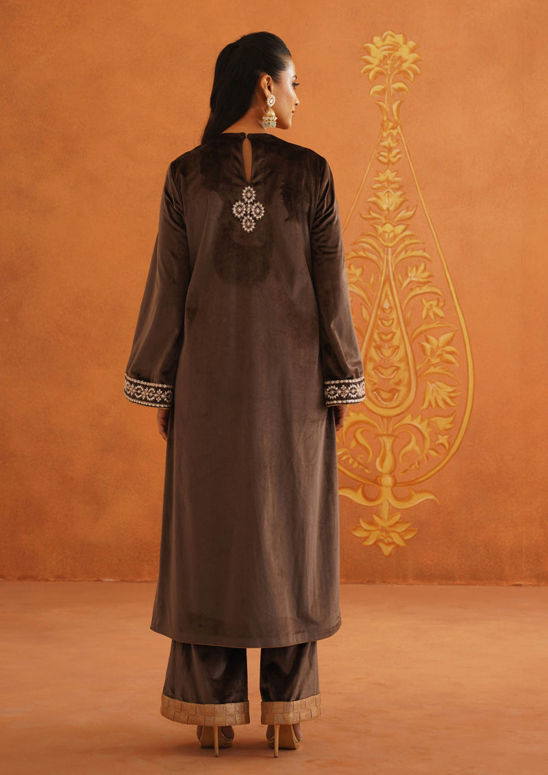 Zeba Brown Straight Suit Set with Dupatta