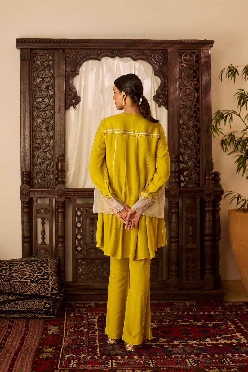 Leher Mustard Kali Suit Set