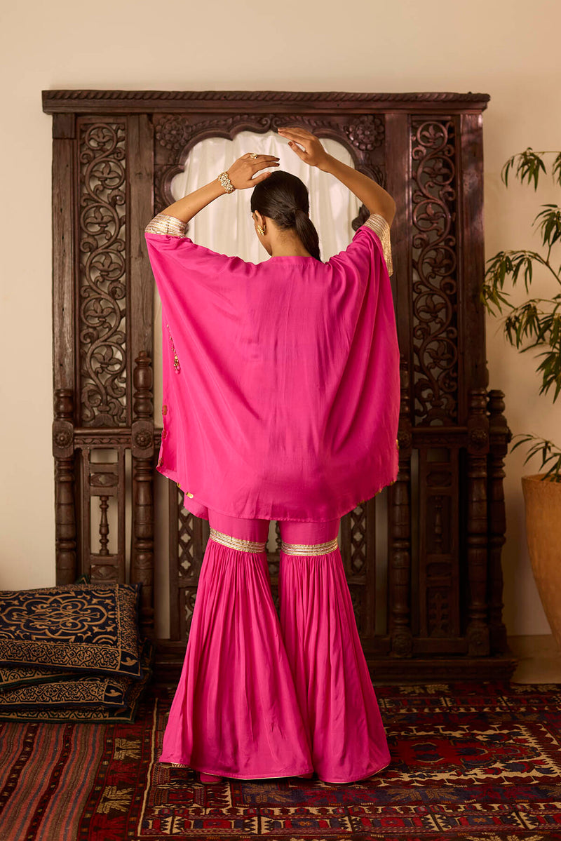 Leher Hot Pink Kaftan with Garara Set