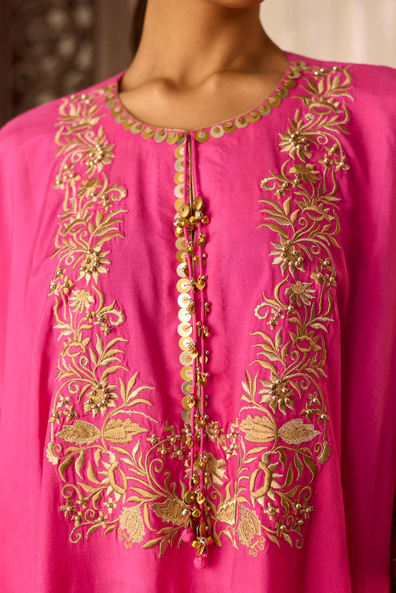 Leher Hot Pink Kaftan with Garara Set