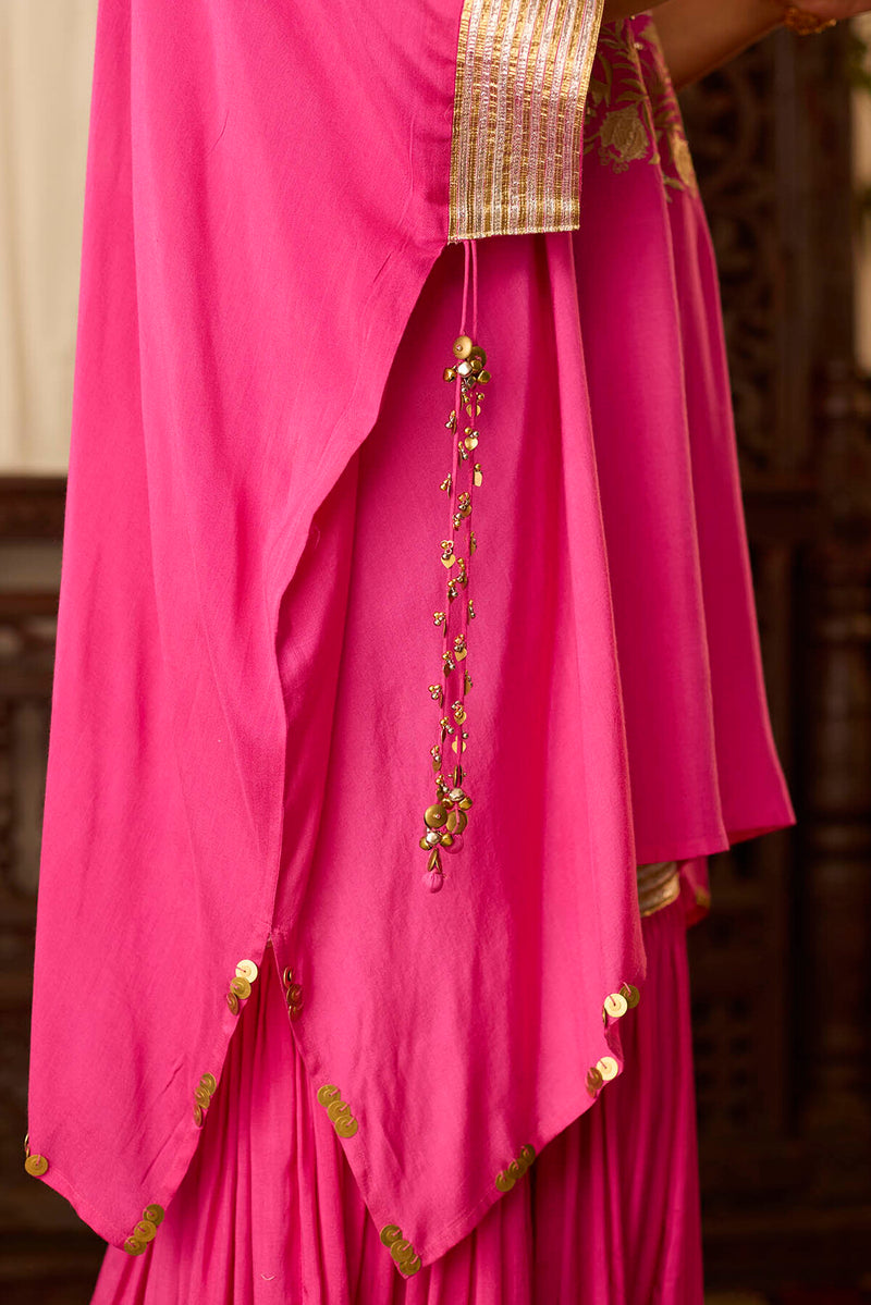 Leher Hot Pink Kaftan with Garara Set