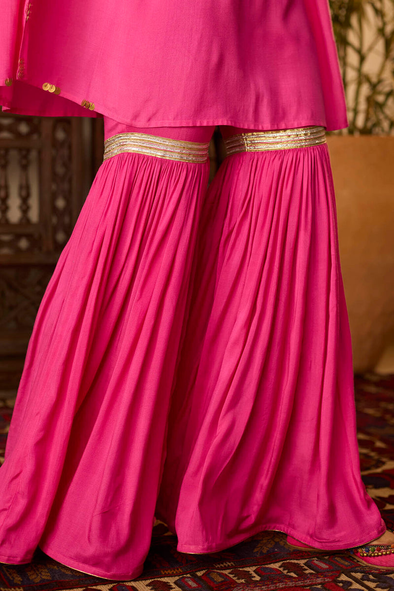 Leher Hot Pink Kaftan with Garara Set