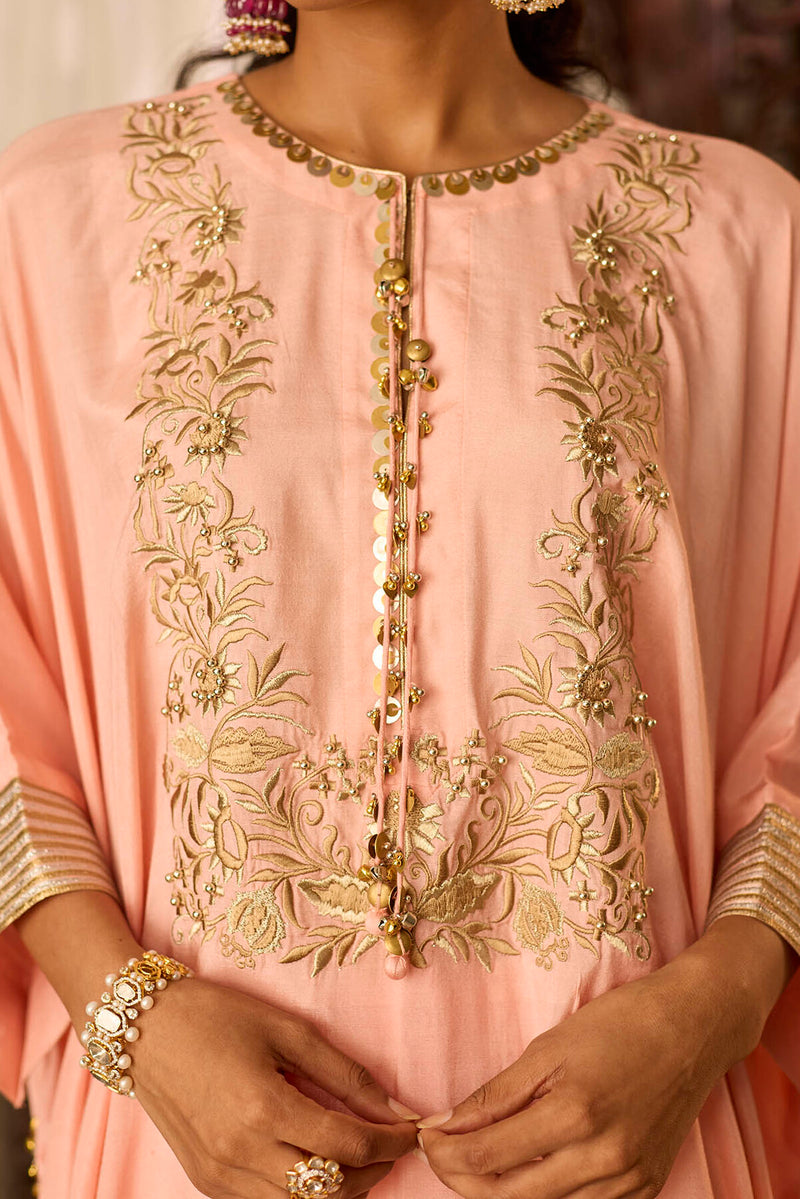 Leher Peach Kaftan Garara Set