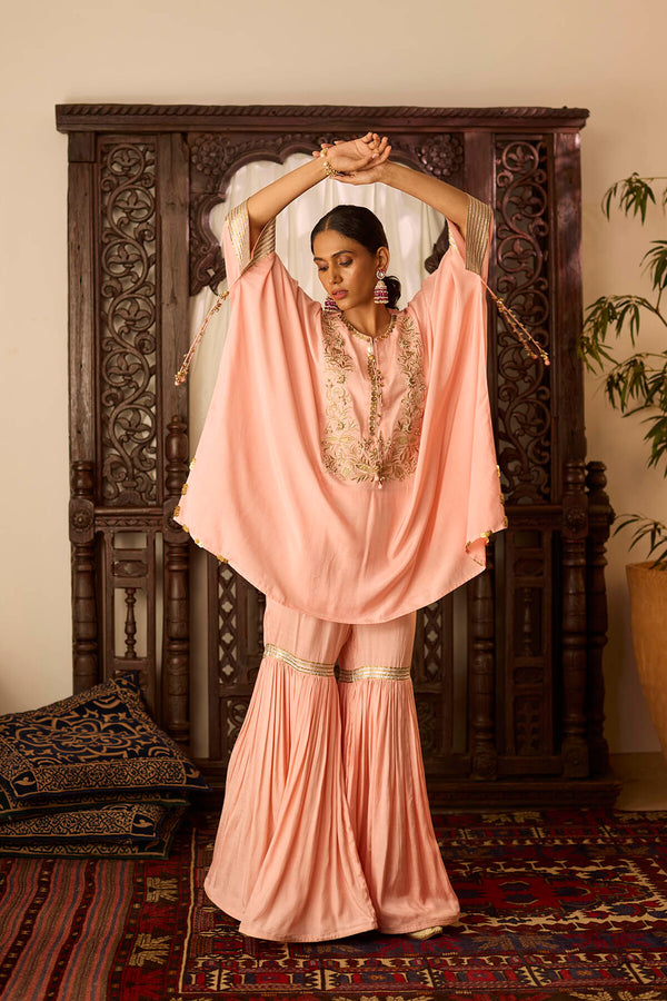 Leher Peach Kaftan Garara Set