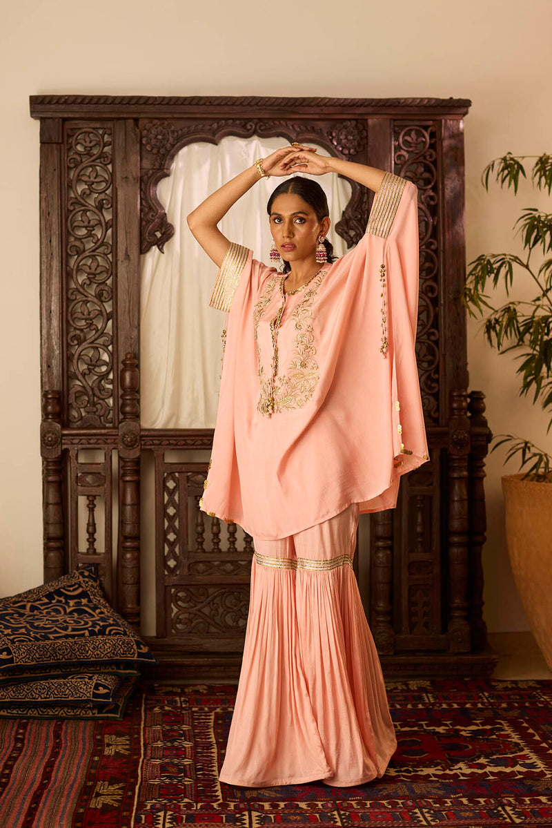 Leher Peach Kaftan Garara Set