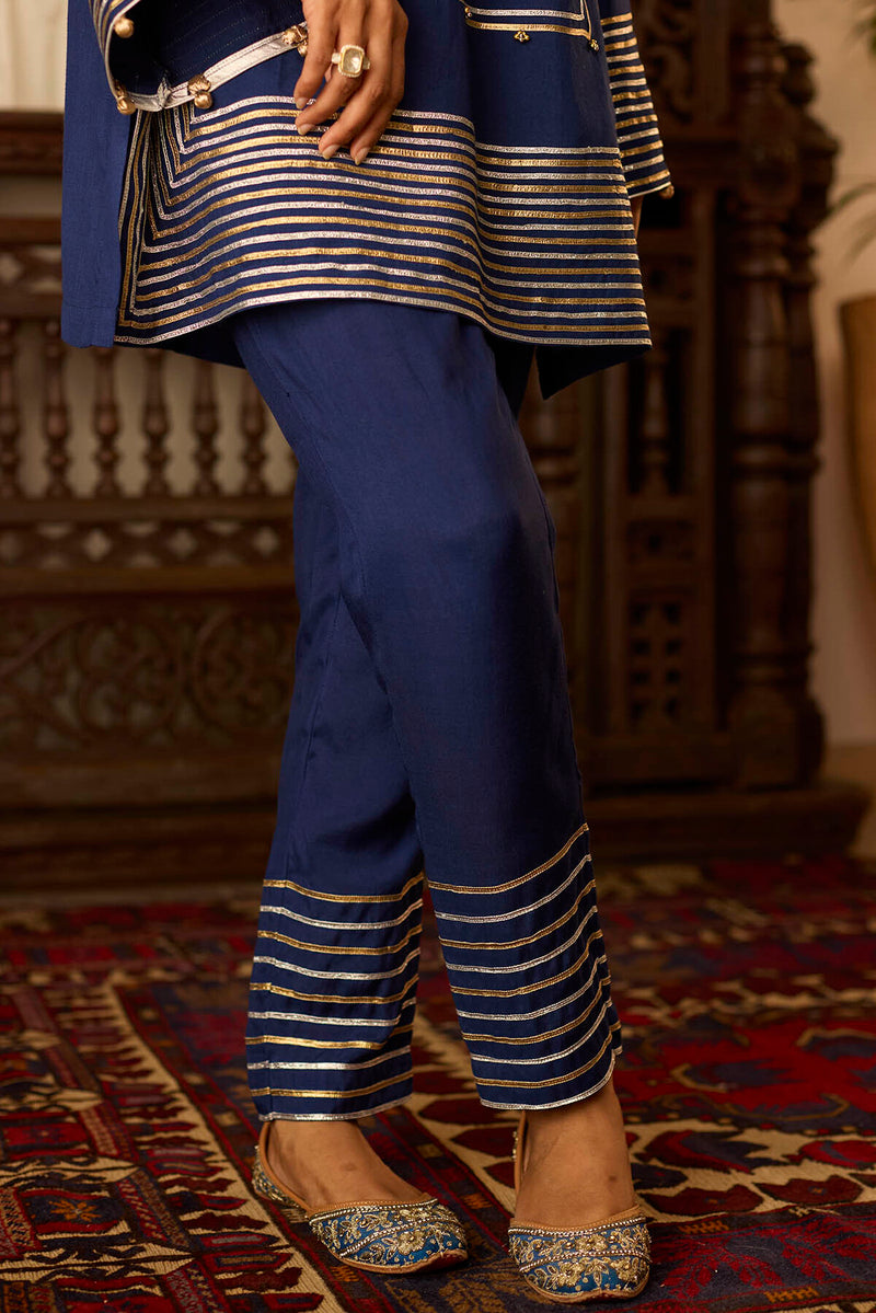 Leher Navy Blue Kashmiri Kurta Set