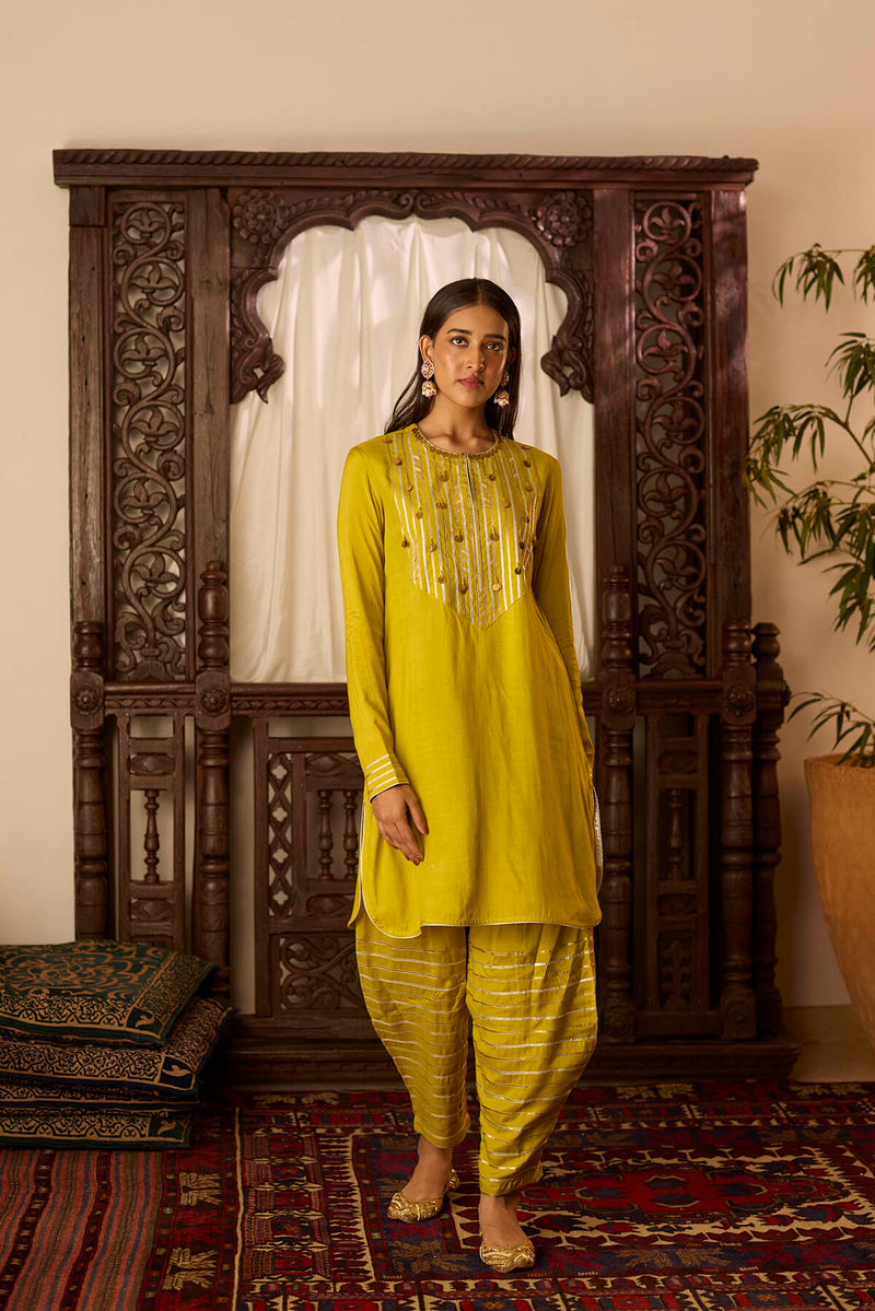 Leher Mustard Kashmiri Kurta Set