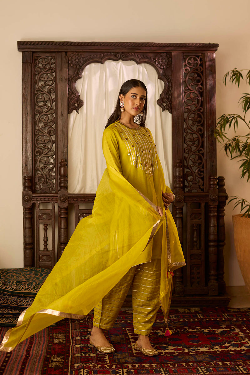 Leher Mustard Kashmiri Kurta Set