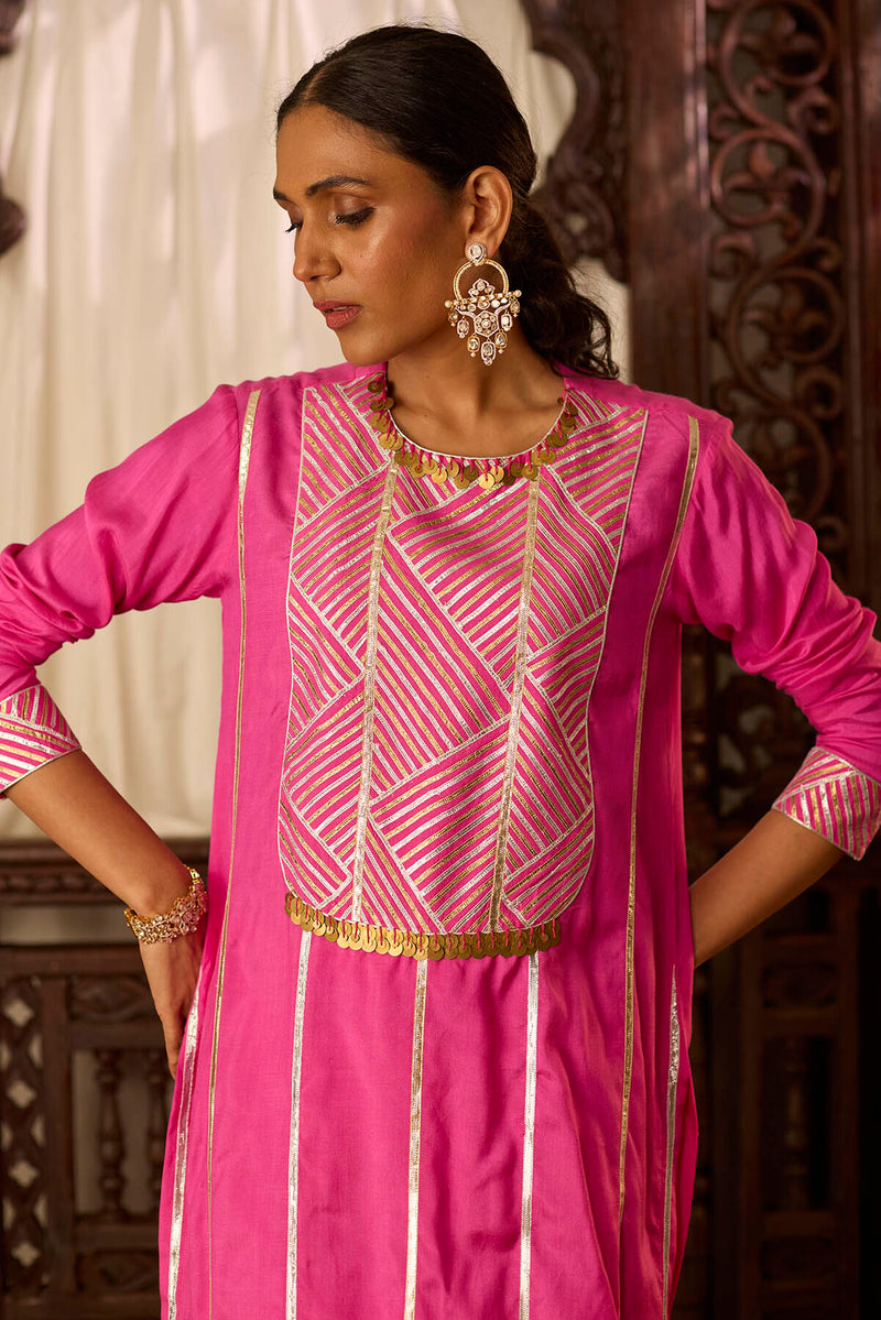 Leher Hot Pink Short Shirt Sharara Set