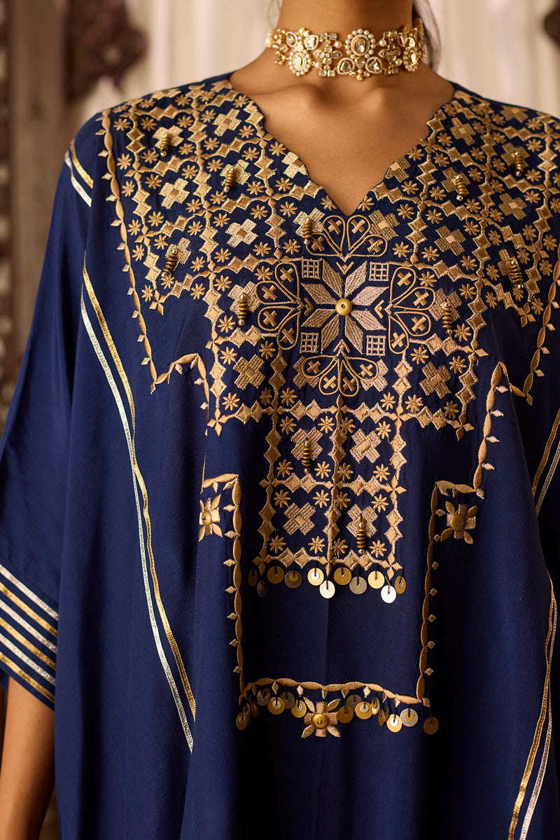 Leher Navy Blue Kaftan Gather Salwar Set